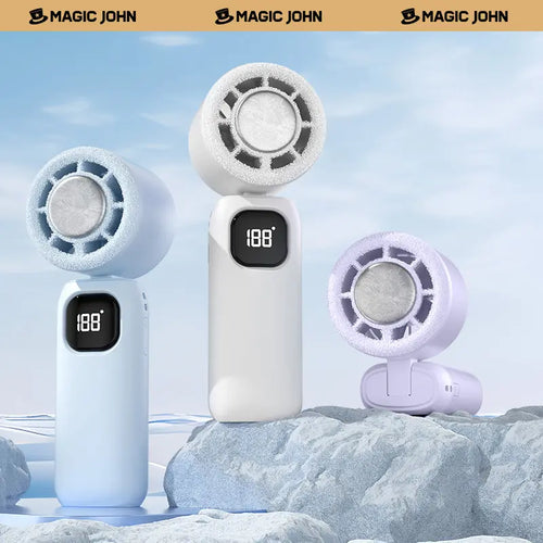 MAGIC JOHN 3 in 1 Mini Handheld Cooling Fan, 100 Speed Wind Power & Ice Cooling Function, Small Foldable 3-IN-1 Neck/Desk/Hand Fan, Pocket Design for Travel/Summer/Concerts/Lash, Gifts for Girls